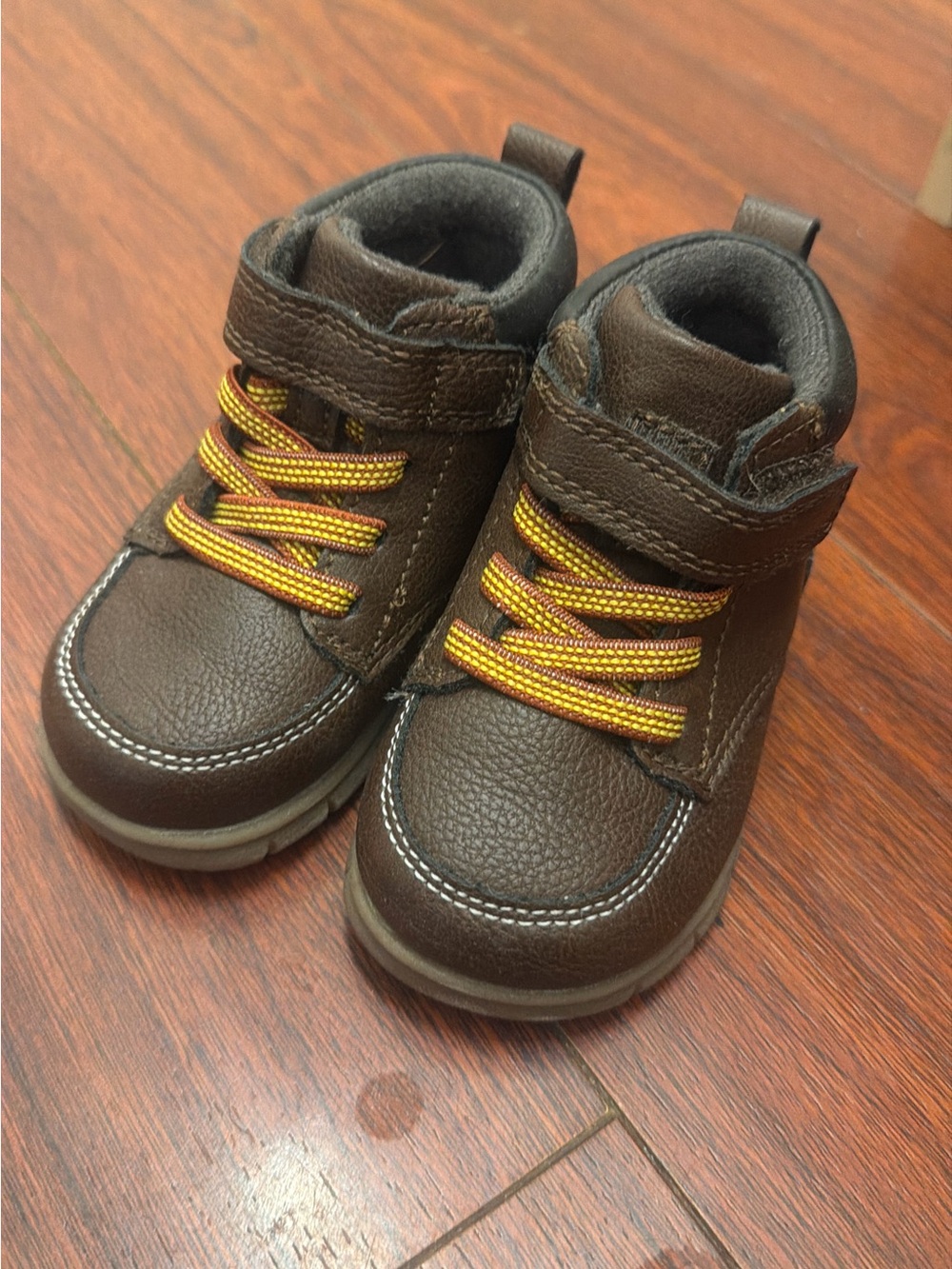 Kids Brown High-Top Boots with Yellow Accent Laces